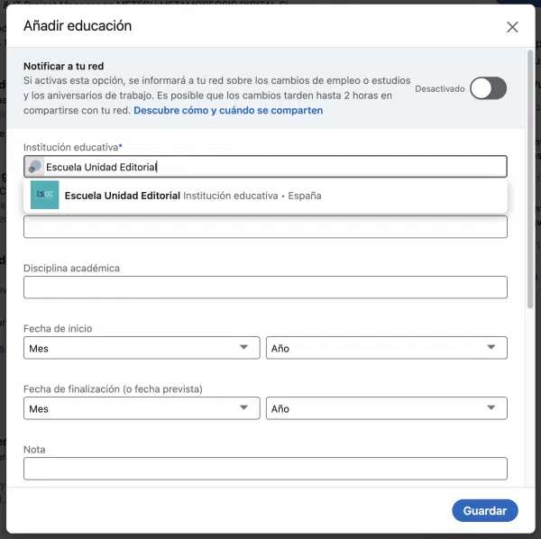 Pantallazo LinkedIn